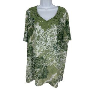 Catherines Short Sleeve Floral Tie-Dye Top With Crochet Neckline Womens Size 2X